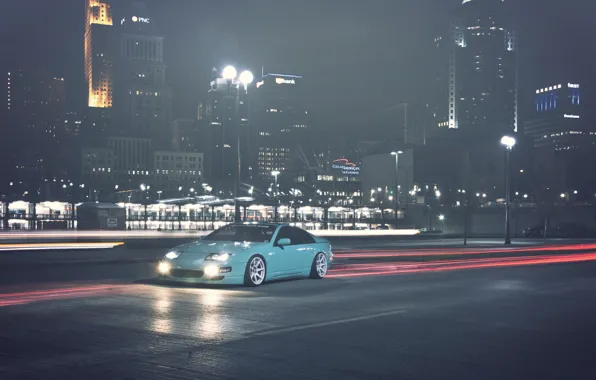 Picture night, the city, green, Nissan, Nissan, 300zx, fairlady