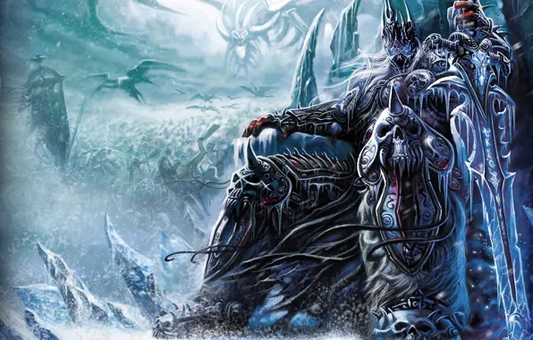 Picture ice, snow, weapons, sword, army, warrior, the throne, wow, world of warcraft, arthas