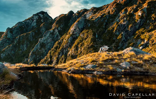 Picture mountains, nature, lake, rocks, New Zealand, helicopter, New Zealand, David Capellar