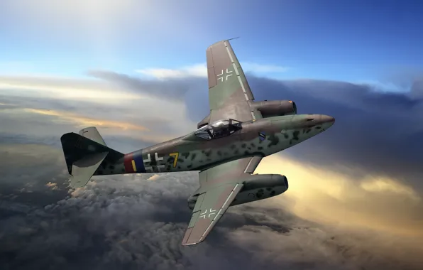 Picture the sky, war, figure, fighter, art, jet, German, WW2, Messerschmitt Me.262