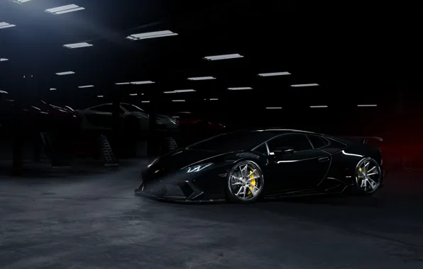 Picture Lamborghini, Dark, Front, Black, Color, Supercar, Wheels, Garage, Huracan, LP610-4