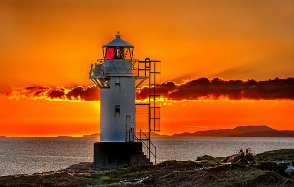 Picture sea, the sky, clouds, sunset, shore, lighthouse
