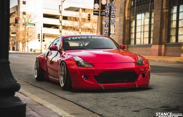 Picture red, the city, Nissan, 350z, Nissan, fairlady, Fairlady, rocket bunny