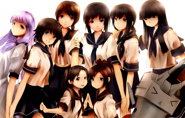 Picture girls, anime, art, form, Schoolgirls, kantai collection, rensouhou-chan, murakumo, isonami, hatsuyuki, shikinami, cowinsky, shirayuki, ayanami, …