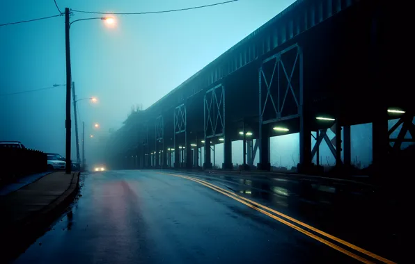 Picture road, bridge, the city, fog, lights, USA, USA, twilight, Virginia, Virginia, Richmond, United States of …