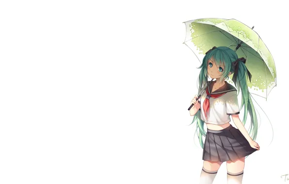 Picture girl, umbrella, art, form, schoolgirl, vocaloid, hatsune miku, bow, Vocaloid, tidsean