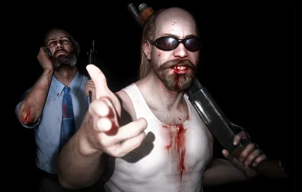 Picture light, weapons, blood, glasses, gesture, kane and lynch