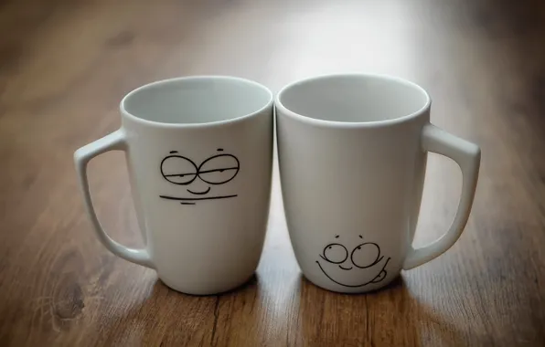 Picture mood, two, Cup, mugs, faces, 1920x1080
