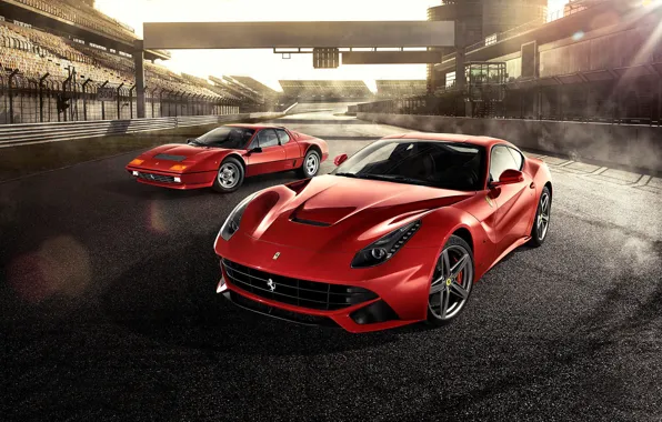 Picture Ferrari, Red, Front, Sun, Supercars, Berlinetta, F12, Track, Days, Beam, 512BB