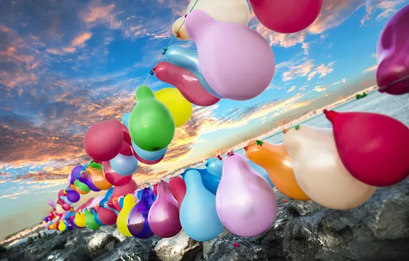Picture sea, the sky, balls, air, Sky, happy, colorful, color, balloon