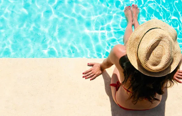 Picture summer, girl, pool, hat