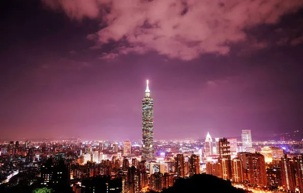 Picture City, Light, skyline, Neon, Taipei, 101, Tower