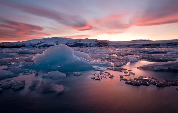 Picture ice, snow, sunset, the evening, Iceland