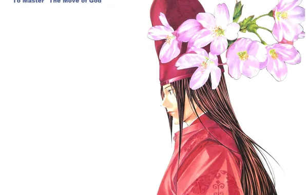 Picture hat, Sakura, white background, profile, guy, long hair, hikaru no go, fujiwara no sai, by …