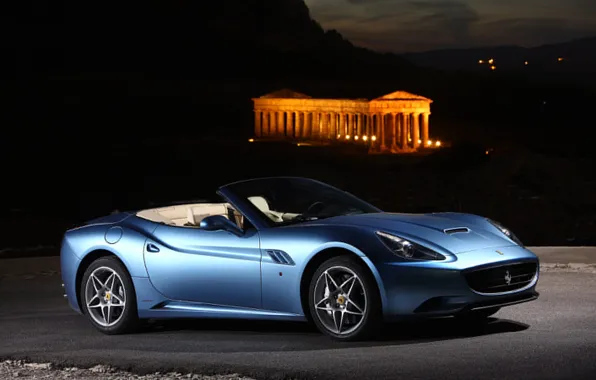 Picture Auto, Night, Blue, Machine, Convertible, Ferrari, California, Sports car, Side view