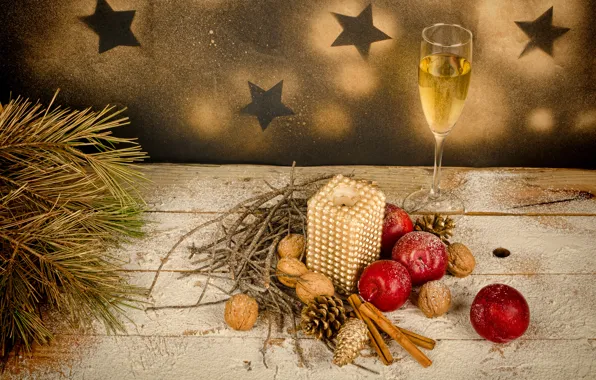 Picture decoration, New Year, glasses, Christmas, champagne