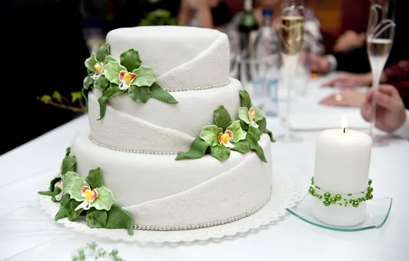 Picture cake, wedding, decor, prazdinik, glass of champagne