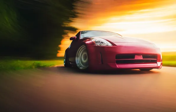 Picture red, before, red, Nissan, Nissan, 350Z, stance, in motion