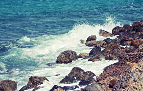 Picture sea, wave, stones, blue, Greece, Crete