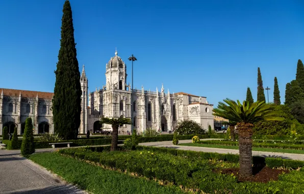 Picture trees, lawn, temple, Portugal, the bushes, Lisboa