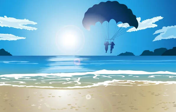 Picture ocean, Hawaii, sun, couple, parasailing
