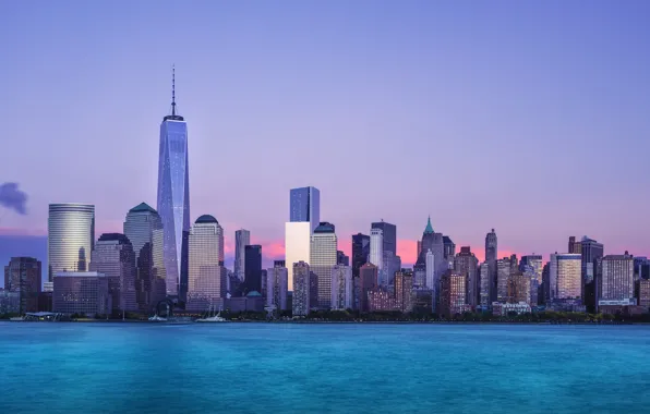 Picture New York, the evening, horizon, Manhattan, One World Trade Center
