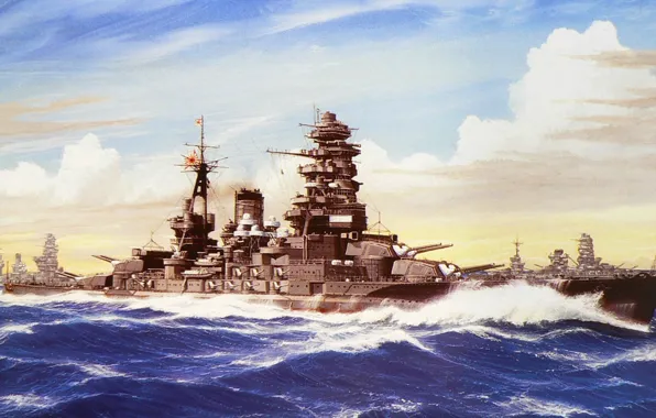 Picture ship, art, Navy, military, battleship, Japanese, battleship, WW2, IJN, Mutsu