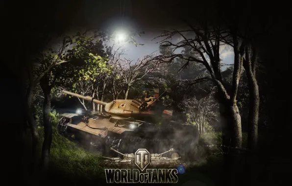 Picture trees, smoke, explosions, technique, Tanks, WORLD OF TANKS
