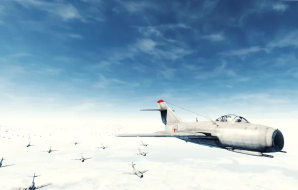 Picture Clouds, A lot, War thunder. Aircraft, F-86A-5. The sky