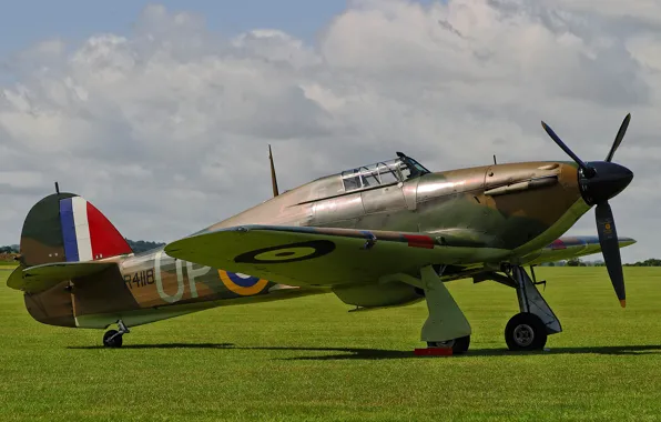 Picture field, the sky, grass, fighter, war, Hawker Hurricane, interceptor, single, Mk1, world, Second, times