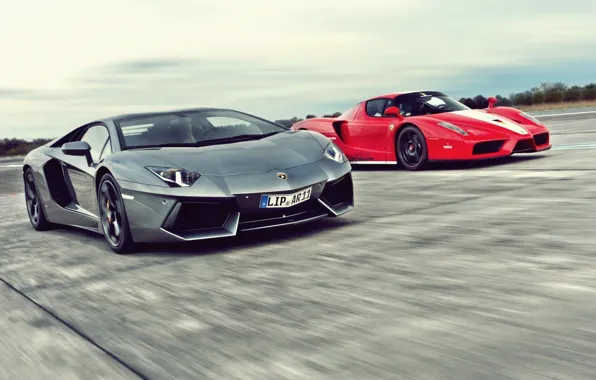 Picture road, race, strip, speed, ferrari enzo, hypercar, Lamborghini LP700-4 Aventador