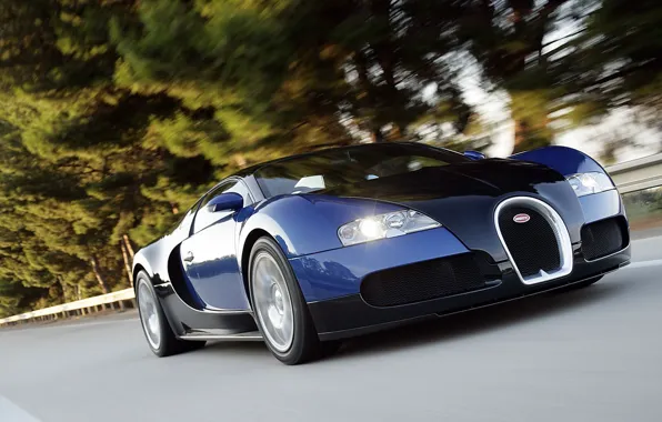 Picture speed, highway, veyron, supercar, bugatti, black and blue