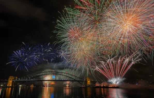 Picture night, bridge, lights, Australia, Sydney, fireworks, Harbour Bridge, 2015