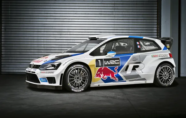 Picture Auto, White, Volkswagen, Garage, Red Bull, WRC, Rally, Volkswagen, Side view, Polo