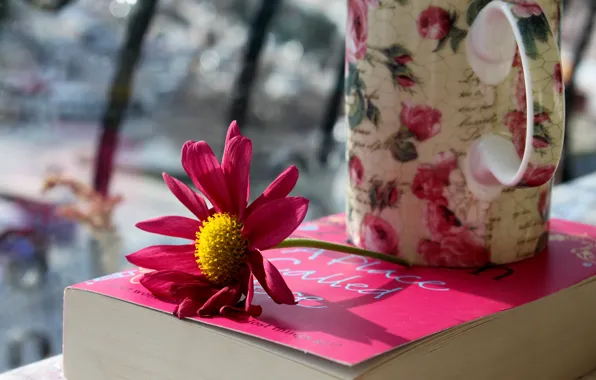 Picture flower, petals, mug, Cup, book, pink