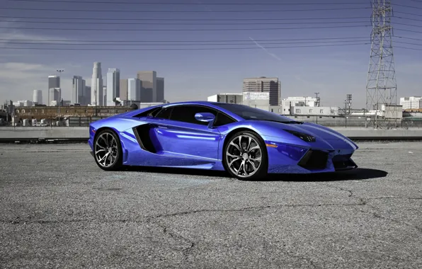 Picture asphalt, cracked, lamborghini, blue, aventador, lp700-4, Lamborghini, aventador