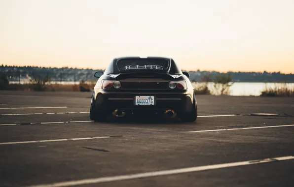 Picture sunset, lake, back, Parking, Honda, S2000, the exhaust gases