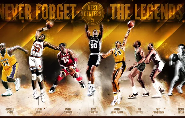 Picture Sport, Basketball, NBA, Shaquille O'neal, Legends, Kareem Abdul Jabbar, George Mikan, Wilt Chamberlain, Patrick Ewing, …