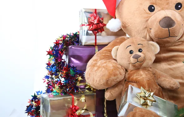 Picture holiday, box, toys, new year, Christmas, bear, gifts, christmas, new year, garland, bow, box