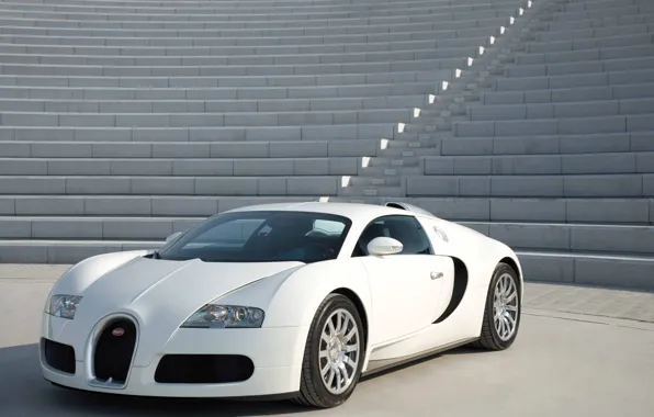 Picture white, stage, supercar, Bugatti Veyron, concrete, hypercar