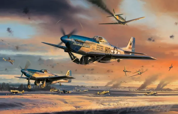 Picture the plane, Mustang, Fighter, Mustang, painting, WW2, P-51 Mustang, aircraft art
