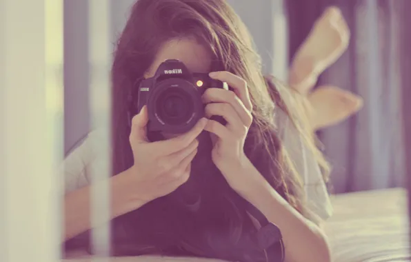 Picture girl, pose, camera, the camera, lies, photographs