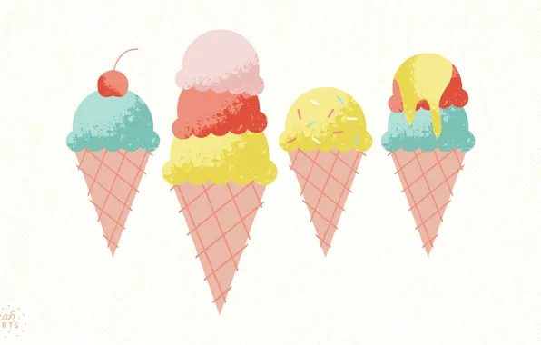 Picture food, ice cream, cherry, horn, wafer, ice cream