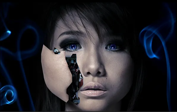 Picture face, robot, head, Android, black background, cyborg