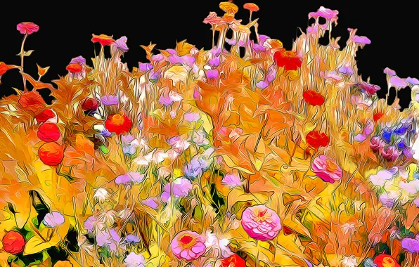 Picture line, flowers, rendering, background, paint, petals, garden, flowerbed
