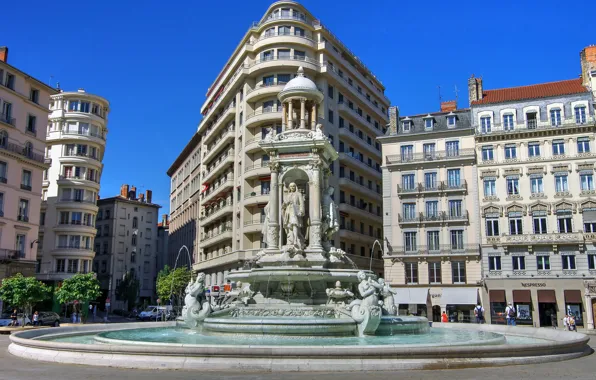 Picture France, home, area, monument, fountain, sculpture, Lyon