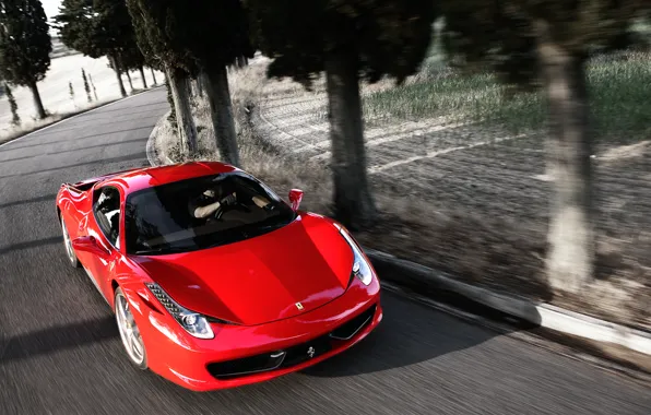 Picture Red, Auto, Road, Ferrari, Asphalt, The hood, Ferrari, 458, Italia, The front, Sports car, In …