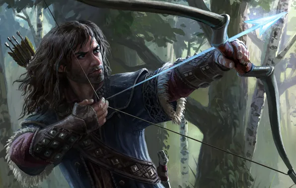 Picture forest, magic, bow, the Lord of the rings, art, dwarf, lord of the rings, kili