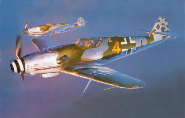 Picture the sky, war, fighter, Art, Messerschmitt, German, piston, single-engine, Bf.109, Kurfurst, K-4, Ingeborg, Elector