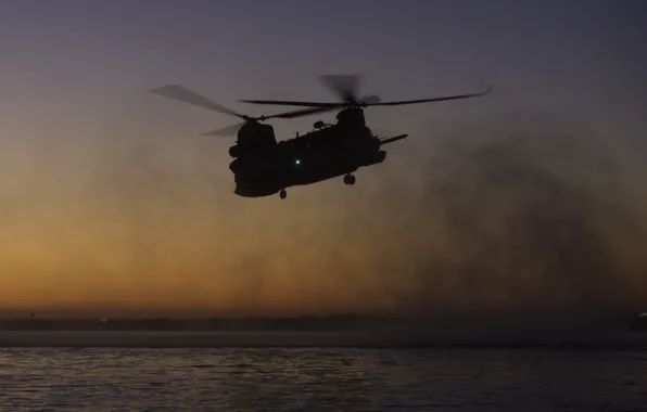 Picture glare, Boeing, twilight, CH-47 Chinook, military transport, Chinook